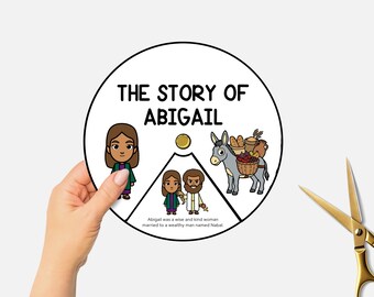 The Story of David and Abigail, Bible Story Coloring Sunday School Craft, Kids Bible Study Spinning Wheel, Christian Homeschool Printable