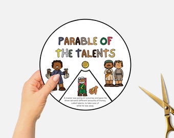 Parable of the Talents, Printable Bible Coloring Wheel, Kids Sunday School Craft, Jesus Story Spinning Wheel, Christian Homeschool