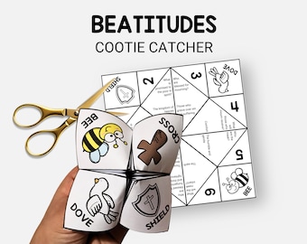 Beatitudes, Bible Cootie Catcher Printable, Sermon on the Mount Sunday School Craft for Kids, VBS Fortune Teller, Christian Homeschool