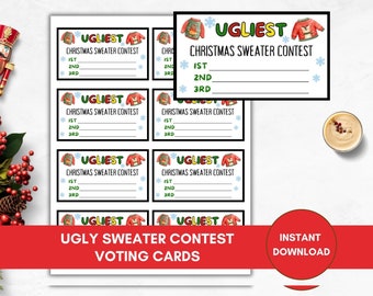 Ugly Sweater Ballot Voting Cards, Tacky Sweater Party, Printable Christmas Game, Ugliest Sweater Contest Ballot, Digital Download