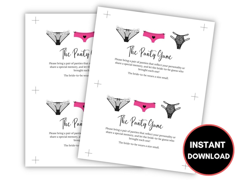 The Panty Game, Panty Game Card Insert, Lingerie Games, Lingerie Shower