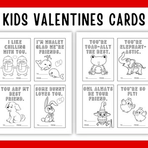Animal Valentines, Printable Valentine Day Cards for Kids, Coloring ...