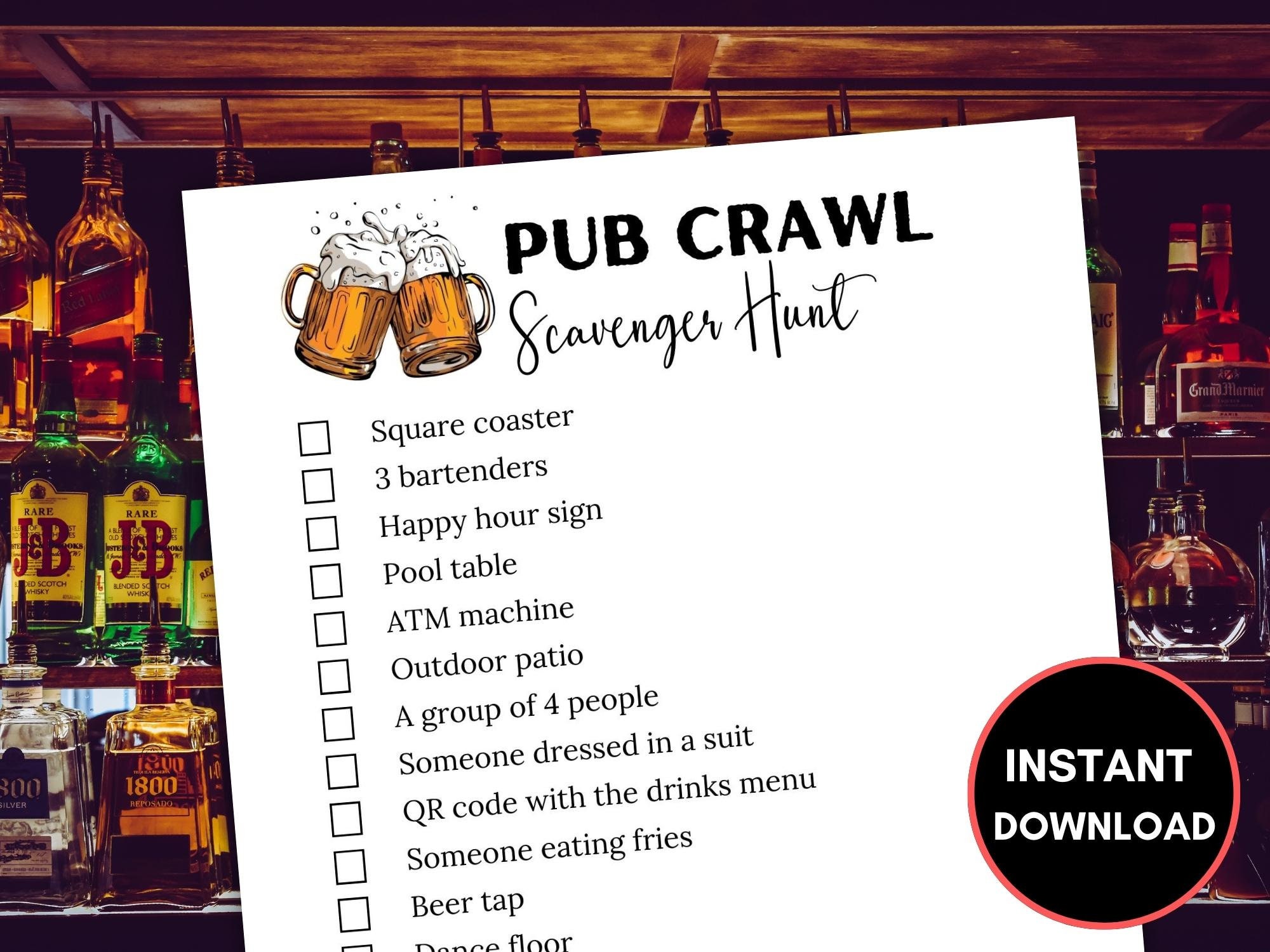 Bar Crawl Scavenger Hunt, Pub Crawl Scavenger Hunt, Pub Crawl Game, Bar Crawl Activity, Bar