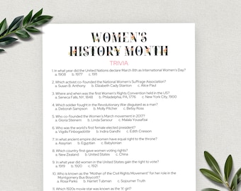 Women's History Month Trivia Game, Printable International Women's Day Trivia Questions, Fun Educational Activity, Digital Download