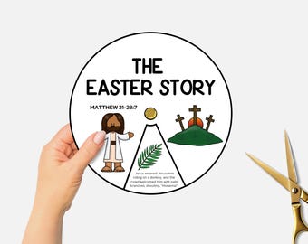 Easter Story Craft, Printable Bible Story Coloring Wheel, Holy Week Sunday School Lesson, Kids Bible Study Spinning Wheel, Homeschool