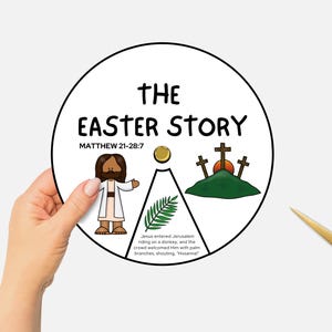 Easter Story Craft, Printable Bible Story Coloring Wheel, Holy Week Sunday School Lesson, Kids Bible Study Spinning Wheel, Homeschool