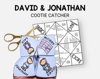David and Jonathan, Bible Story Cootie Catcher, Sunday School Craft for Kids, Fortune Teller, VBS Activity, Christian Homeschool Printable