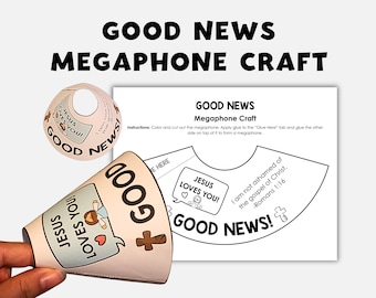 Jesus Loves You, Good News Megaphone Coloring Craft, Kids Sunday School Bible Study, Childrens Church, VBS Christian Homeschool Printable