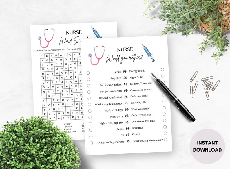 15 Printable Nurse Party Games, Nursing Theme, Fun Graduation Games