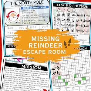 Christmas Escape Room, Missing Reindeer Escape Room Kit, Printable Escape Room, Christmas Games, Kids Puzzles, Family Game Night