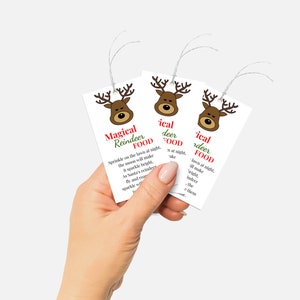 Etichetta alimentare per renne magiche, cibo per renne stampabile, scatola della vigilia di Natale, magia natalizia, etichette regalo stampabili, download digitale, lettera USA