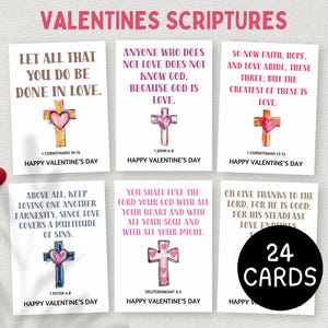 Escrituras cristãs de São Valentim, versículos bíblicos de amor para impressão, etiquetas de presente religiosas para igrejas, folhetos de São Valentim, quadro de oração de São Valentim
