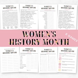8 Printable Women&#39;s History Month Games, International Women&#39;s Day Games, Fun Women&#39;s Day Activities, Educational Games, Digital Download
