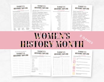 8 Printable Women's History Month Games, International Women's Day Games, Fun Women's Day Activities, Educational Games, Digital Download