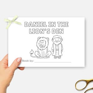 Daniel and the Lions Den, Printable Mini Bible Book, Sunday School Craft, Kids Bible Lesson Coloring Activity, Half Page Bible Story Book
