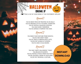 Halloween Drinking Game, Printable Halloween Party Drinking Games, Adult Party Game, Fun Spooky Drink If, Digital Download