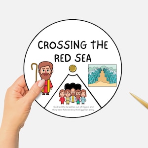 Parting the Red Sea, Printable Bible Coloring Wheel, Sunday School Craft, Moses and the Red Sea, Kids Bible Lesson Spinning Wheel