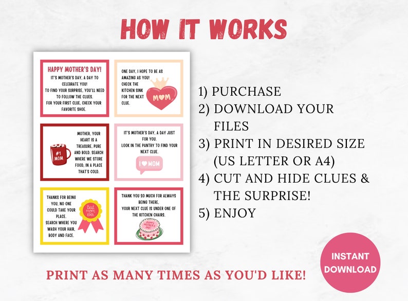 Mother's Day Scavenger Hunt, Indoor Treasure Hunt Clues, Surprise Present for Mom, Best Gift for Mum, Mothers Day Activity, Digital Download image 5