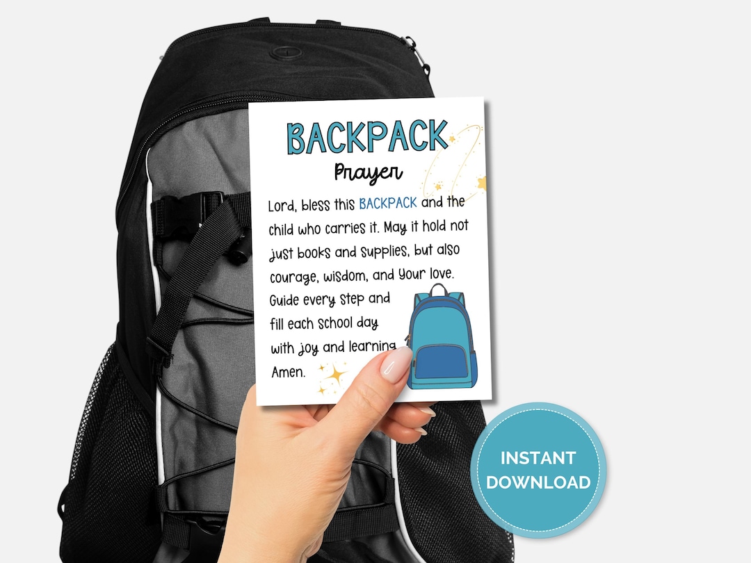 Backpack Blessing Tags, Bless This Backpack Prayer Card, Church ...