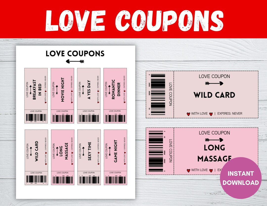 Love Coupons Printable, Valentines Coupons, Love Coupons for Him, Love