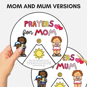 Prayers for Mom/Mum, Mother's Day Bible Craft, Printable Christian Coloring Wheel, Church Sunday School Craft, Kids Bible Spinning Wheel
