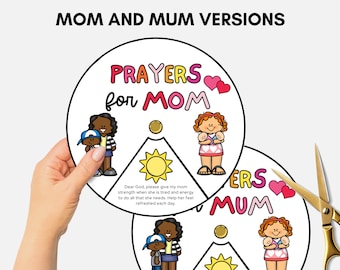 Prayers for Mom/Mum, Mother&#39;s Day Bible Craft, Printable Christian Coloring Wheel, Church Sunday School Craft, Kids Bible Spinning Wheel