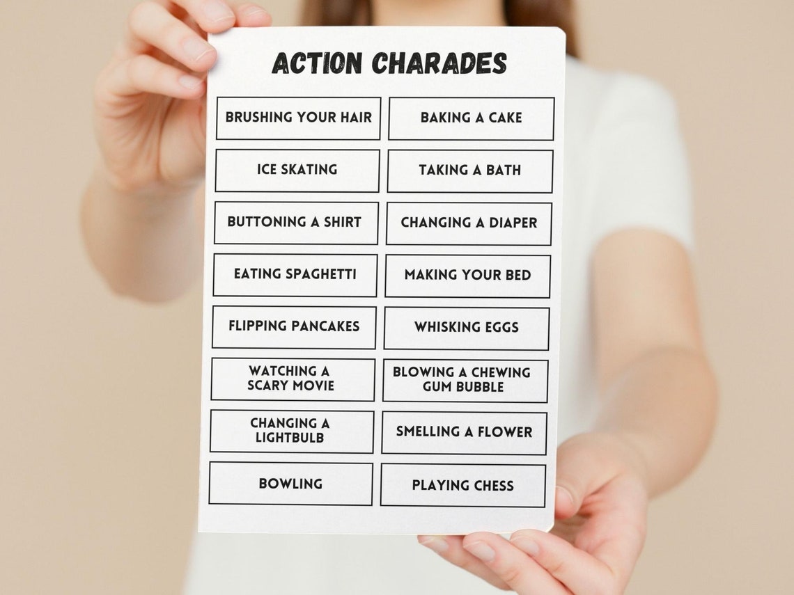 Printable Charades Game 70 Fun Words and Actions Charades Etsy Australia Printable Charades Game 70 Fun Words and Actions Charades Etsy Australia