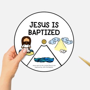 Doop van Jezus, afdrukbare bijbel kleurwiel, leven van Jezus zondagsschoolambacht, kinderbijbelles spinnewiel, christelijke thuisschool