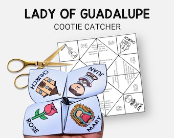 Our Lady of Guadalupe, Bible Lesson Cootie Catcher, Sunday School Craft for Kids, Fortune Teller, VBS Activity, Catholic Craft Printable
