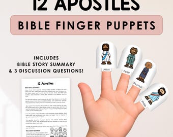 12 discipelen van Jezus verhaal ambacht, twaalf apostelen afdrukbare vingerpoppetjes, zondagsschoolactiviteit, kinderbijbelstudie, nieuwe testament, VBS