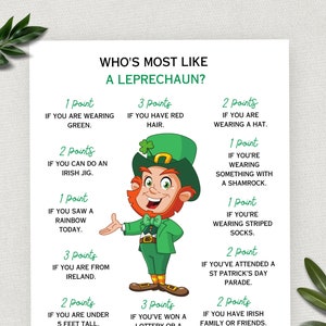 Who is Most Like a Leprechaun, Fun St Paddys Activity for Kids and Adults, St Patricks Day Printable Game, Leprechaun Game, Digital Download
