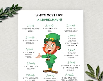 Who is Most Like a Leprechaun, Fun St Paddys Activity for Kids and Adults, St Patricks Day Printable Game, Leprechaun Game, Digital Download