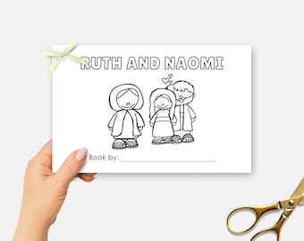 Ruth en Boaz, Ruth en Naomi, afdrukbaar minibijbelboek, zondagsschoolambachten, kinderbijbelles kleuractiviteit, verhalenboek van een halve pagina