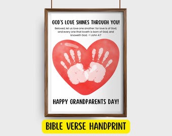 Grandparents Day Heart Handprint Craft, Christian Preschool Bible Verse Art, Toddler PreK Religious DIY Keepsake, Church Sunday School Gift