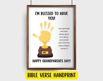 Grandparents Day Trophy Handprint Craft, Christian Preschool Bible Verse Art, Toddler PreK Religious DIY Keepsake, Church Sunday School Gift