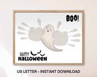 Ghost Handprint, Boo Halloween Handprint Art, Easy Halloween Craft, Toddler Baby Keepsake, October Daycare Printable, Preschool Activity