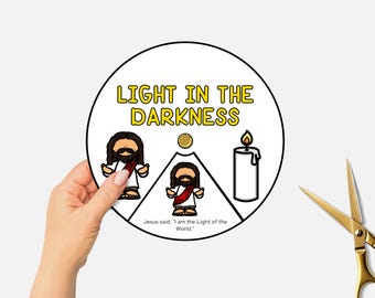 Light of the World, afdrukbaar christelijk Halloween-kleurwiel, Jesus is the Light, kerststal advent zondagsschoolambacht, thuisonderwijs