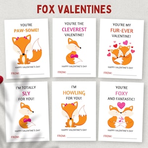 Fuchs Valentinstag, druckbare Klassenzimmer Valentinstag, Geschenkanhänger für Studenten, Kinder Schule Valentinstag, Vorschule Kleinkind Valentinstag