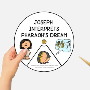 Josef tolkar faraos dröm, utskrivbar bibelmålarhjul, VBS söndagsskolepyssel, Josefs liv bibellektion spinnrock
