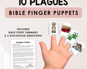 10 Plagues of Egypt Bible Story Craft, Finger Puppets, Sunday School Activity, Kids Bible Study, Old Testament, VBS, Homeschool Printable