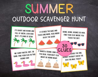 Summer Scavenger Hunt, Outdoor Treasure Hunt Clues, Printable Summertime Game, Kids Outdoor Summer Activity, Summer Hunt, Digital Download