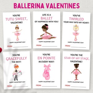 Dia dos Namorados Bailarina Rosa, Cartões de Dia dos Namorados para Imprimir em Sala de Aula de Balé, Etiquetas para Presentes de Estudantes, Cartões de Dia dos Namorados para Meninas, Cartões de Dia dos Namorados para Crianças em Idade Pré-Escolar
