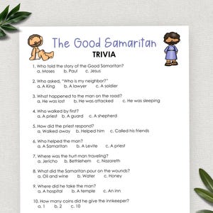 The Good Samaritan, Bible Story Trivia Game, Sunday School, Parables of Jesus Kids Bible Study, Christian Homeschool, Church Fundraiser, VBS
