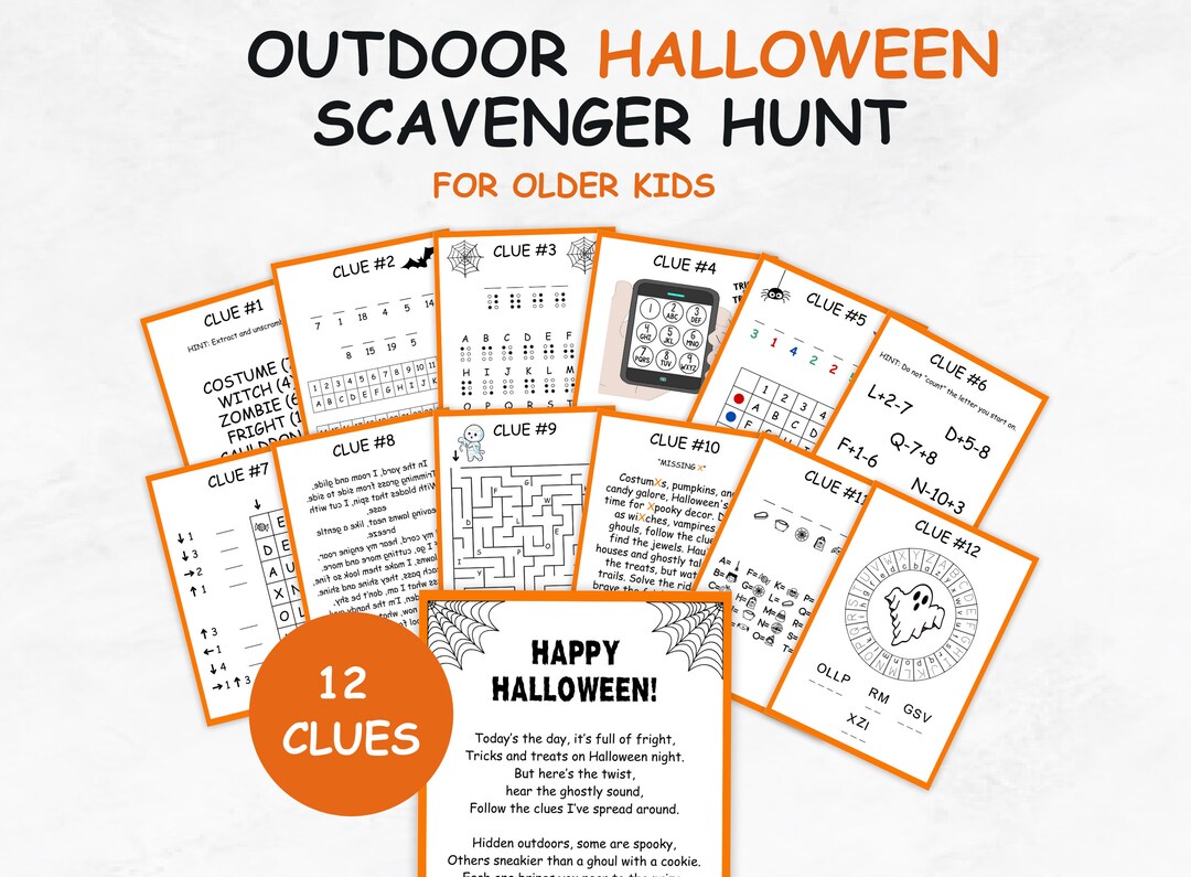 Halloween Scavenger Hunt, Outdoor Teen and Tween Treasure Hunt Game ...