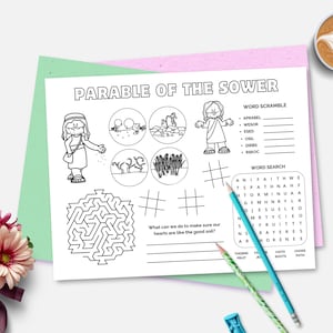 Parabola del seminatore, attività stampabile con storie bibliche, scuola domenicale, studio biblico per bambini, insegnamento della vita di Gesù, homeschooling cristiano