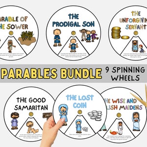 Parabole di Gesù, 9 storie della Bibbia, Ruota girevole, Ruota da colorare della Bibbia stampabile, Lavoretti di carta per la scuola domenicale, Vita di Gesù, Homeschool