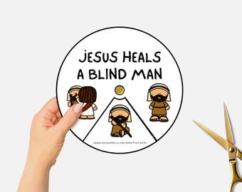 Jesus Heals a Man Born Blind, Miracles of Jesus, Printable Bible Coloring Wheel, Sunday School Craft, Kids Bible Story Spinning Wheel