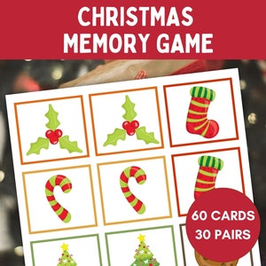 Juego de memoria de Navidad, juego de cartas de memoria, juego de combinación de memoria de Navidad, juego de combinación de Navidad imprimible, juegos imprimibles para niños