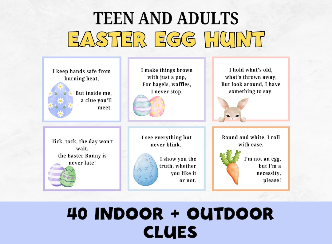 Easter Scavenger Hunt for Adults and Teens, Easter Egg Hunt Riddles ...
