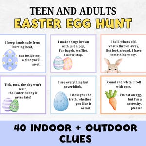 Easter Scavenger Hunt For Adults and Teens, Easter Egg Hunt Riddles, Indoor and Outdoor Treasure Hunt Clues, Fun Printable Easter Game